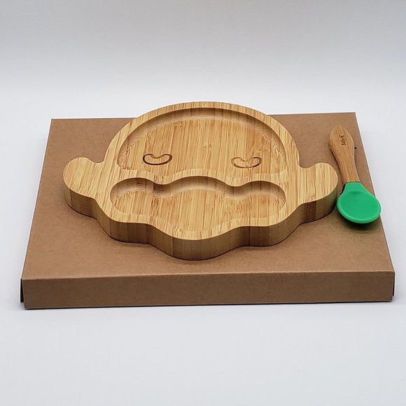 Baby K NIB Bamboo Divided Sheep Plate with Suction & Green Spoon Set - 6 Months - Picture 4 of 16